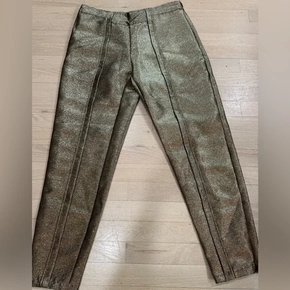 Ramy Brook Lucinda Gold Lame Metallic Skinny Ankle Zip Pants Size 8 EUC - Picture 4 of 8